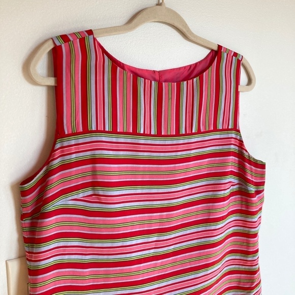 Talbots | 100% Silk Pink & Green Preppy Striped Sleeveless Blouse | Size 14 - Picture 2 of 8